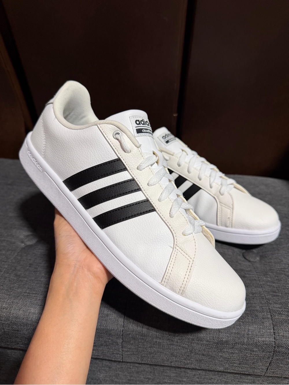 adidas Grand Court Classic White Black 3-Stripes Cloudfoam Sneakers